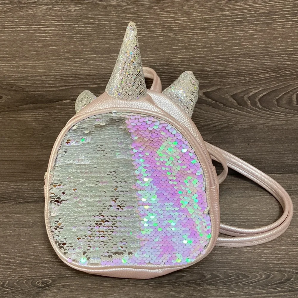 Unicorn Mini Backpack Reversible Sequin Flip Girls Purse Pink Glitter Silver Bag